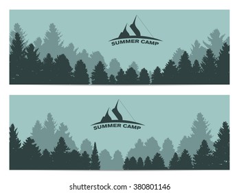 Summer Camp. Image of Nature. Tree Silhouette. Vector Illustration. EPS10
