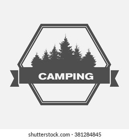 Summer Camp. Image of Nature. Tree Silhouette. Vector Illustration.