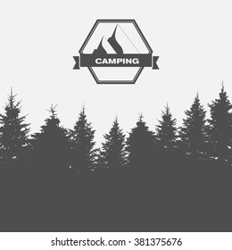 Summer Camp. Image of Nature. Tree Silhouette. Vector Illustration. EPS10