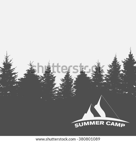 Summer Camp. Image of Nature. Tree Silhouette. Vector Illustration. EPS10