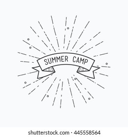 Summer camp. Inspirational vector illustration, motivational quotes typographic poster design in flat style, thin line icons for frame, greeting card, e-mail newsletters, web banners