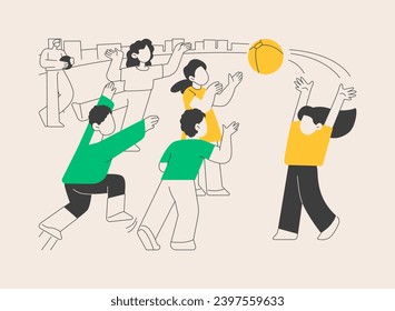 Summer camp for kids abstract concept vector illustration. International camp, online virtual program, meet new friends, socializing, scout camping, drop-ins and workshops, abstract metaphor.