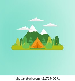 Summer camp landscape icon vector logo. camping flat design