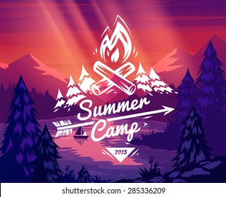 Summer camp landscape. Vector design illustration for web design development, natural landscape graphics.