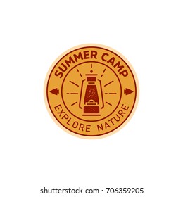 summer camp lantern logo circle badge icon vector illustration