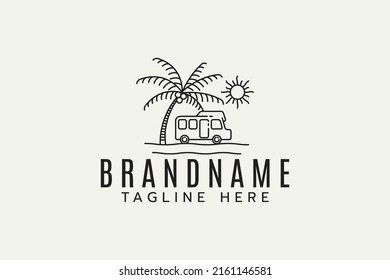 Logo der Sommerlager mit einer Kombination aus Camper-Van, Palm, Sonne und Strand