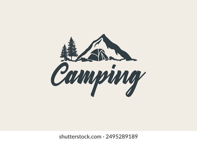 summer camp logo vector illustration vintage graphic design icon template. camping outdoor nature adventure sign or symbol for tourism travel