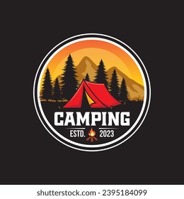 summer camp logo vector vintage illustration template icon graphic design. camping outdoors nature adventure sign or symbol for travel tourism with retro typography style