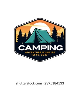 summer camp logo vector vintage illustration template icon graphic design. camping outdoors nature adventure sign or symbol for travel tourism with retro typography style