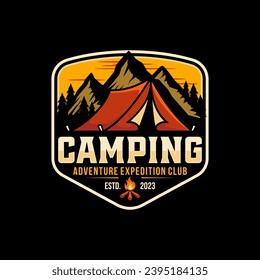summer camp logo vector vintage illustration template icon graphic design. camping outdoors nature adventure sign or symbol for travel tourism with retro typography style