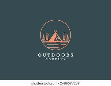 summer camp logo vector vintage illustration template icon graphic design. camping outdoors nature adventure sign or symbol for travel tourism with retro typography style