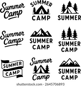 Summer Camp Logos Mountain, Tent,  Tree Designs for camping 