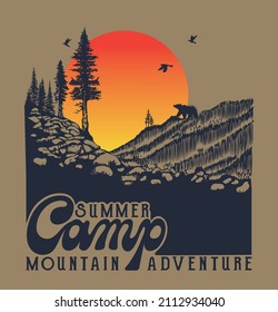 summer camp mountain adventure print design vector artwork