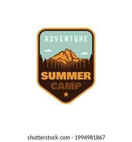 Summer camp mountain badge patch outdoor vintage retro illustration 