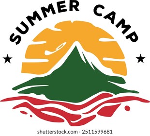 Summer camp, mountain with sun.