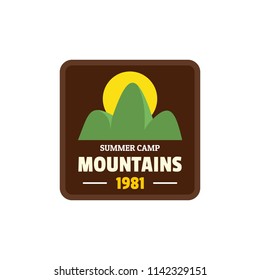 Summer camp mountains logo. Flat illustration of summer camp mountains vector logo for web isolated on white