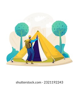 Summer camp nature activities flat illustration design