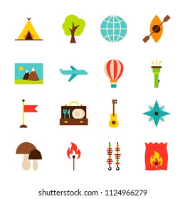 Summer Camp Objects. Vector Illustration. Camping Collection of Items Isolated over White.