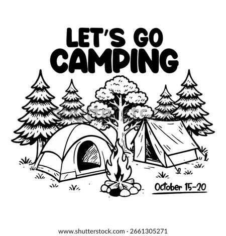 Summer Camp October illustration vector design black and white