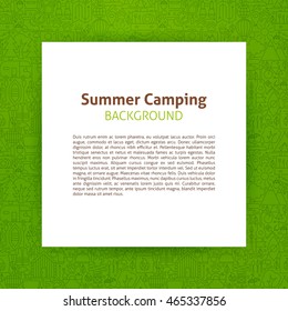 Summer Camp Paper Template. Vector Illustration of Paper over Camping Outline Design.