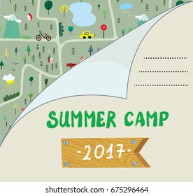 Summer camp or party invitation design, vector graphic illustration