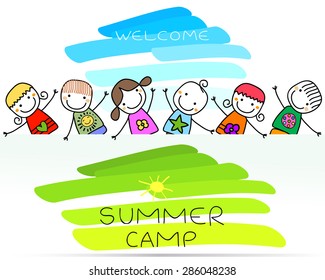 summer camp poster with happy kids