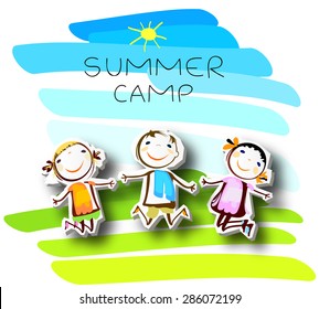 Summer Camp Poster With Happy Kids