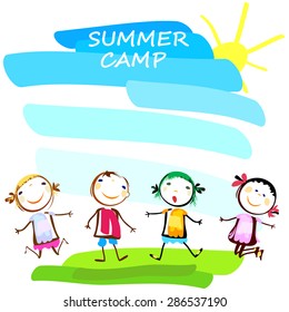 summer camp poster with happy kids