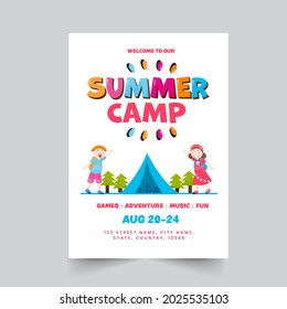 Summer Camp Poster Or Template Design With Event Details In White Color.