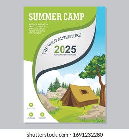 Summer Camp Poster Template, With Environmental Modern Layout And Beautiful Nature Camp Site Illustration