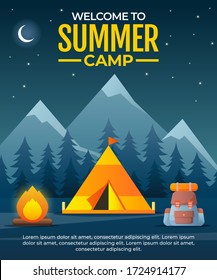 Summer camp poster. Summer travel illustration. Vector illustration