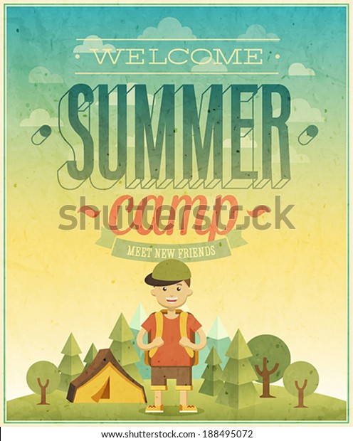 Summer camp poster.
Vector illustration.