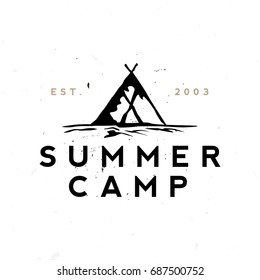 Summer camp retro logo. Minimal vintage badge.