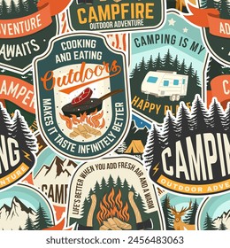 Summer camp seamless pattern or background. Vector. Fabric, textile, wallaper. The images are created without the use of any artificial intelligence software at any stage.