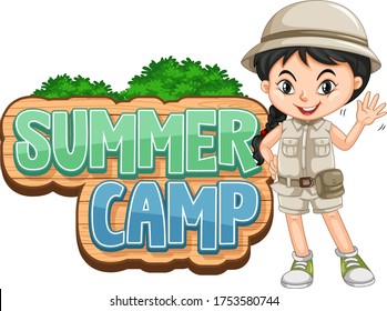 Summer Camp Sign With Girl Waving Hello Illustration