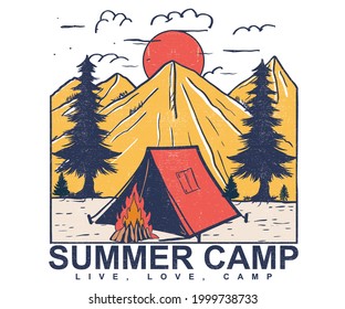 Summer camp t shirt and sweatshirt design. Mountain vector for fashion. Outdoor artwork for apparel and others.