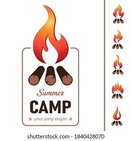 summer camp template wiht fire flame and wood - logo design