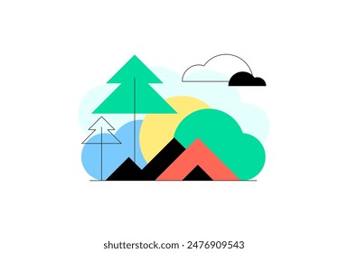 Summer camp. Tent in forest. Flat illustration. Vector file.