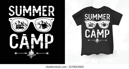 Summer Camp Tent Funny Outdoor Vintage Camper Camping RV T-shirt Design
