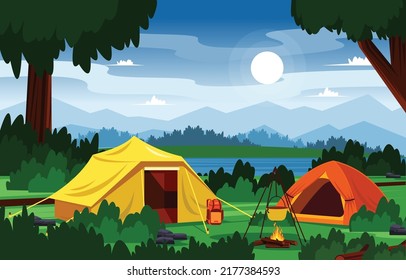 Summer Camp Tent Outdoor Lake Nature Adventure Holiday