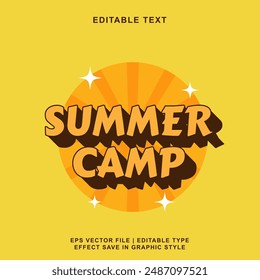 Efecto de texto Summer Camp Vector de Plantilla de dibujos animados Editable en formato eps.