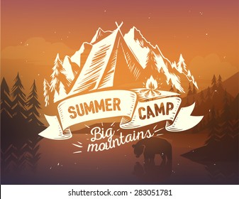 Summer Camp Typography Design On Vector Background