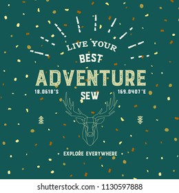 Summer camp. Vector illustration. Concept for shirt or logo, print, stamp or tee. Vintage typography design with canoe, paddle, camping tent and forest silhouette. 