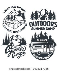 Summer Camp. Vector Illustration. Concept for Shirt or Logo, camping