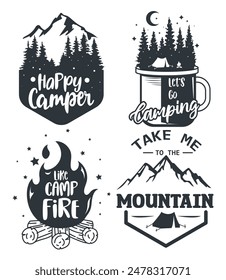 Campamento de verano. Ilustración vectorial. Concepto de camiseta o logotipo, camping