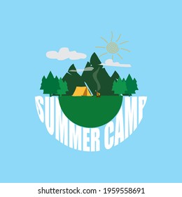 summer camp vector illustration in light blue background