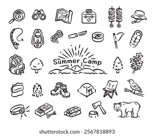 Summer camp vector illustration set material