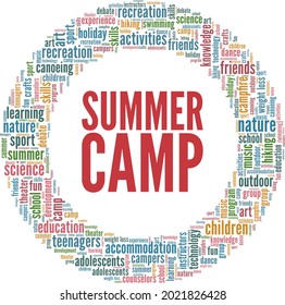 Summer camp vector illustration word cloud isolated on a white background.