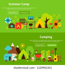 Summer Camp Website Banners. Vector Illustration for Web Header.