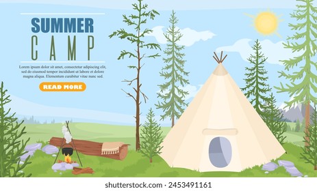 Summer camp website template with campsite background